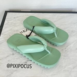 ZARA PADDED LEATHER SANDALS MINT GREEN 8/9